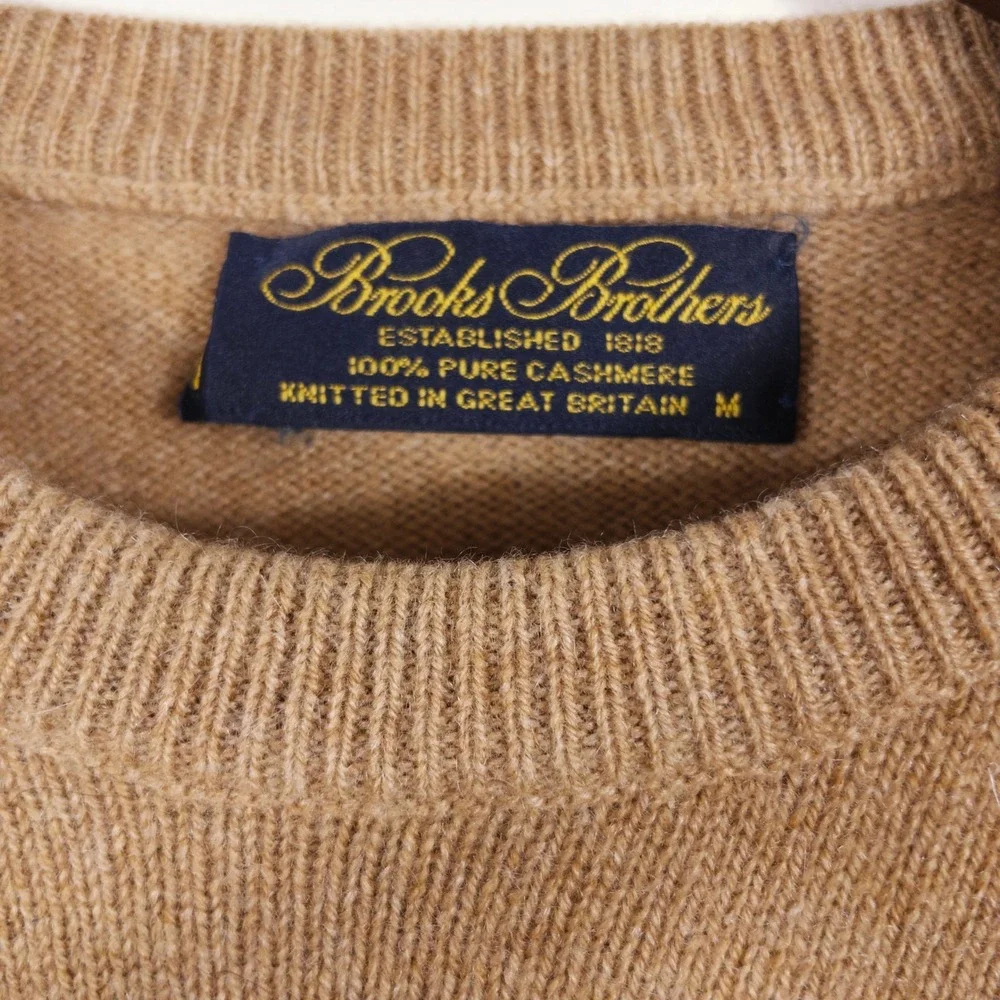 Brooks Brothers Pure Cashmere Knit in Britain Camel Crewneck Sweater Mens Size M